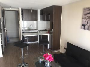um pequeno apartamento com uma cozinha e uma sala de estar em Departamento Vergara em Santiago