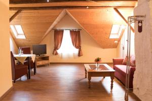 a living room with a roof with a window at Gästehaus am Schlossberg in Bernkastel-Kues