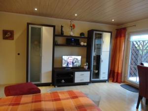 ein Wohnzimmer mit einem TV auf der Kommode in der Unterkunft Gästehaus Nelles in Sinzig