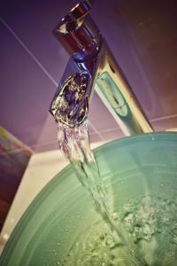 Una botella está siendo vertida en un tazón de agua en Bella's House en Évora