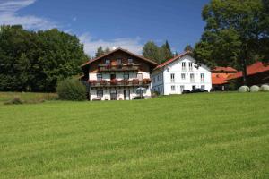 a large house in a field of green grass at Ferienhof Landhaus Michael in Böbrach