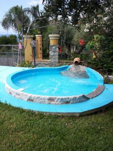 una pequeña piscina con una fuente en la hierba en The Five's House Tropea Capo Vaticano, en Ioppolo