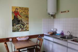a kitchen with a table and a sink and a counter top at Appartement Val de Saône in Seurre