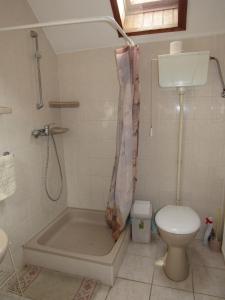 ハイドゥソボスローにあるOlga Apartmanházのバスルーム(シャワー、トイレ付)