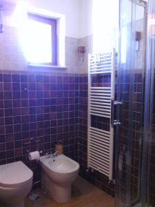 ピエディルコにあるI Cavalieri Del Lagoの青いタイル張りのバスルーム(トイレ、窓付)