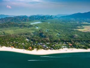 an aerial view of an island in the ocean at Four Seasons Resort Langkawi in Tanjung Rhu