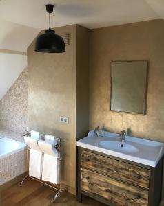 een badkamer met een wastafel en een spiegel bij Holiday Home Castle View in Pierrefonds