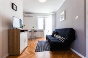salon z kanapą i telewizorem z płaskim ekranem w obiekcie Apartments Tomislav Primorska w Novalji
