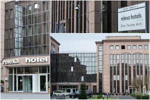 duas fotografias de um hotel e de um edifício em relexa hotel Airport Düsseldorf/Ratingen em Ratingen