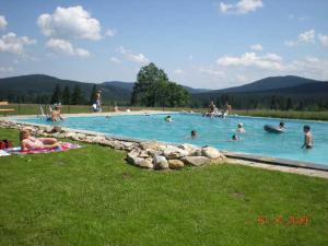 a group of people swimming in a swimming pool at Chalupa Přeslička in Rejvíz