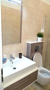 łazienka z białą umywalką i toaletą w obiekcie City Center Premium Apartment w Poreču +15 zdjęć