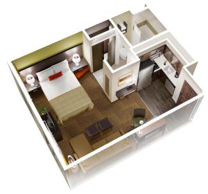 a rendering of a floor plan of a room at Staybridge Suites Quantico-Stafford, an IHG Hotel in Stafford