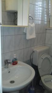 a bathroom with a white sink and a toilet at Rooms Katija in Mali Ston