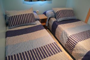 a group of three beds in a room at Camping La Aventura Playa in Daimuz