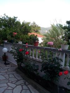 a white fence with flowers and plants on it at Sofia's Garden by Booking Kottas in Skopelos Town +35 photos