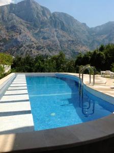una piscina con montañas en el fondo en Villa "M Family", en Kotor