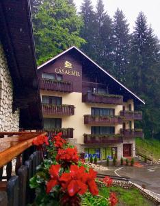 a building with red flowers in front of it at Boutique Hotel Casa Emil in Poiana Brasov