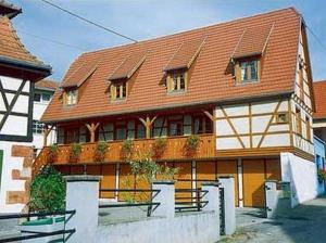 una casa grande con techo naranja en A l'Ancien Moulin en Gertwiller