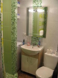 een badkamer met een toilet, een wastafel en een spiegel bij Apartment in Life Center Kleopatra in Krivoy Rog