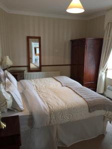 a bedroom with a large bed and a mirror at Albany Lodge in Portrush