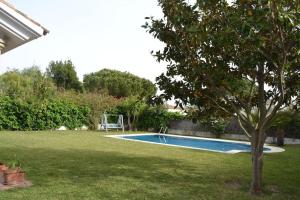 una piscina en un patio con un árbol en Villa las Redes, en El Puerto de Santa María