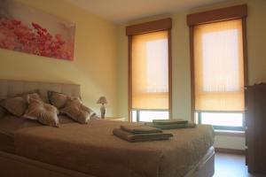 1 dormitorio con 1 cama con 2 almohadas en Atlantico Flat, en Oporto