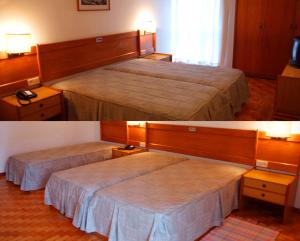 two beds in a hotel room with two beds at Hotel Bom Sucesso in Vila de Prado