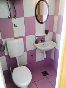 y baño blanco y rosa con aseo y lavabo. en Linda Apartment, en Korčula