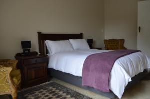 Un dormitorio con una cama grande con una manta morada. en Birrea Guest house, en Polokwane 32 fotos más