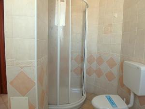 a bathroom with a shower and a toilet at Appartamento Perla in Lido di Pomposa