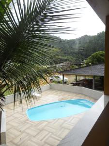 Blick auf einen Pool mit einer Palme in der Unterkunft Pousada Terra Nossa in Santa Maria