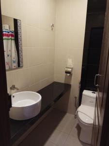 uma casa de banho com um lavatório e um WC em Hotel Dutaria em Ipoh