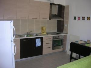 una cucina con lavandino e piano cottura di Apartments Eleni 4 Seasons a Hanioti