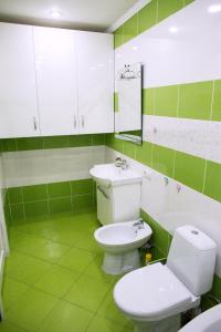 baño verde con aseo y lavamanos en Apartments in Old City, en Kamianets-Podilskyi