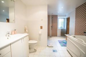 a bathroom with a toilet and a sink and a tub at Tiigi Villa in Haapsalu +10 photos