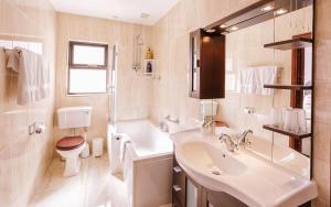 un bagno bianco con lavandino e WC di The Harp a Killarney