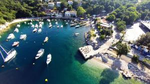 Una vista aérea de un puerto con barcos en el agua. en Apartman Sevilya, en Kostrena