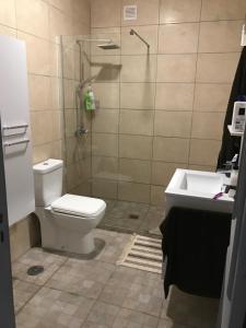 a bathroom with a toilet and a shower and a sink at New cozy flat with pool in amazing place..! in Costa Del Silencio +14 photos