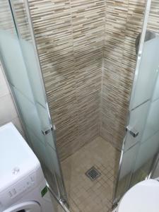 een douche met een glazen deur naast een toilet bij Monolocale nizza 27 in Turijn