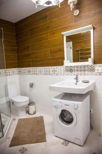 a bathroom with a washing machine and a sink at Khosta Garden Hotel in Khosta