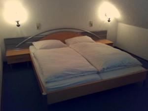 1 dormitorio con 1 cama con 2 mesitas de noche y 2 luces en Hotel Royal Garden en Bad Iburg