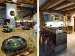 2 fotos de una cocina y un comedor con mesa en Loft 1728, en Lindau