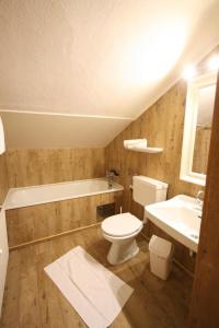 łazienka z toaletą, wanną i umywalką w obiekcie Appartement Schmiedhof w mieście Zell am See +21 zdjęć