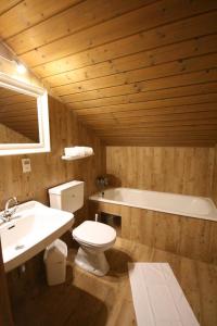 łazienka z toaletą, umywalką i wanną w obiekcie Appartement Schmiedhof w mieście Zell am See