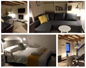 ランゴレンにあるGreenbank Lodge LLANGOLLENのリビングルームとベッドルームの写真3枚