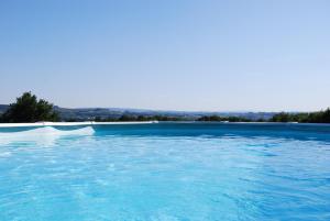 una grande piscina di acqua blu con alberi sullo sfondo di Francesca Apartment a Montelupo Fiorentino