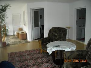 sala de estar con 2 sillas y mesa de centro en Casa Judith, en Turda
