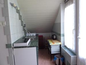 a small kitchen with a counter and a sink at Bori Apartmanok in Hajdúszoboszló +41 photos