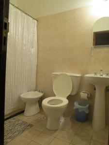 a bathroom with a toilet and a sink at Hotel Pachá in Salta +21 photos