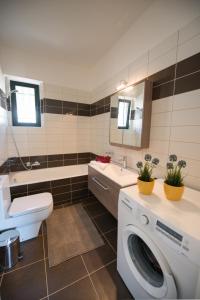 a bathroom with a washer and a washing machine at Pearl Mansions in Nikiana